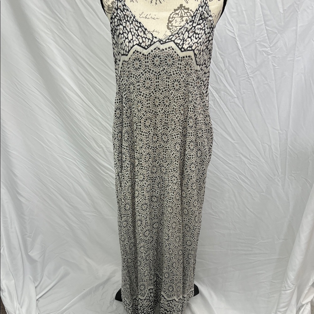 Love Stitch Black and White Maxi Dress with Lace-Style Print